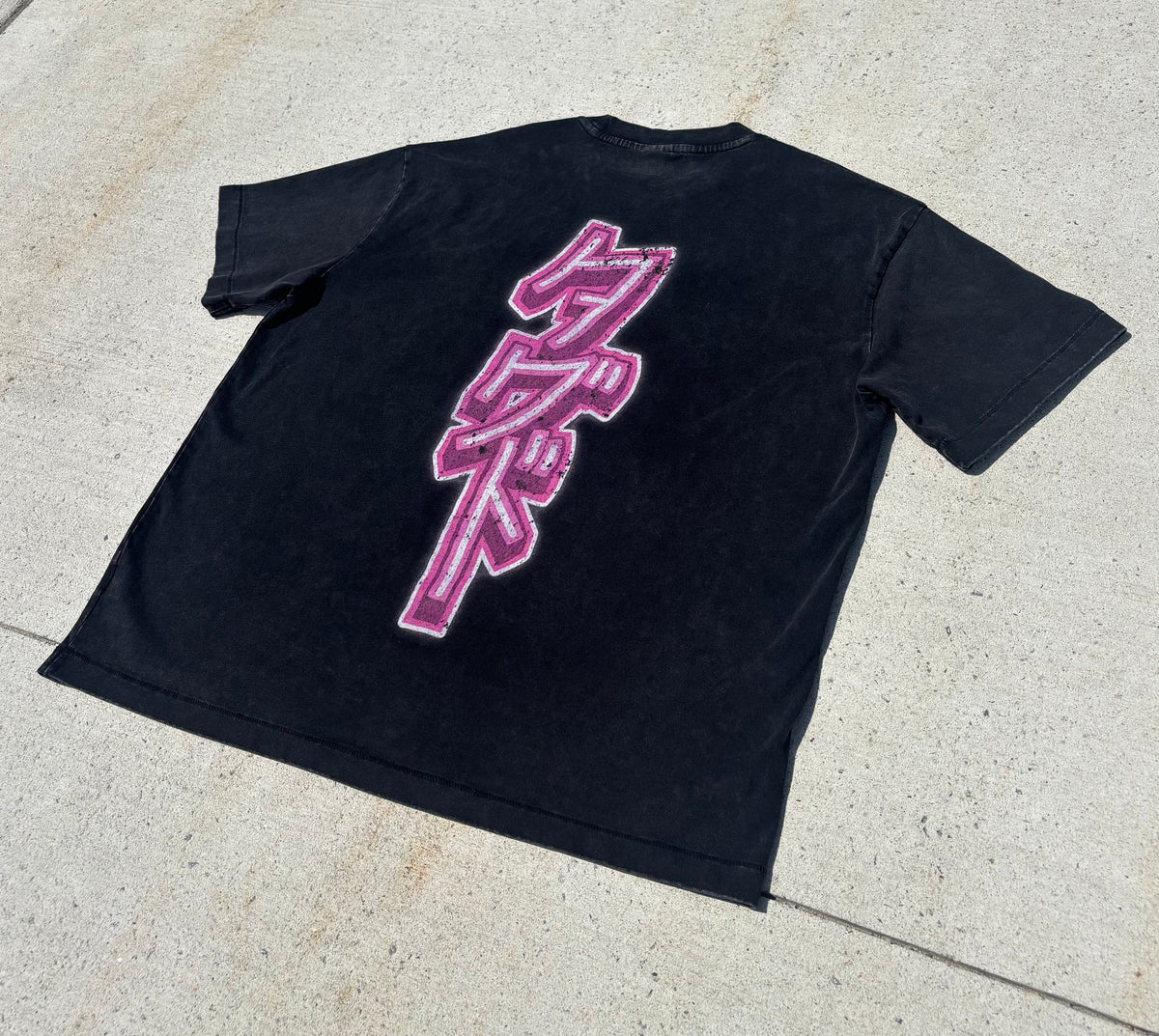 Black Japanese graffiti streetwear t-shirt back view