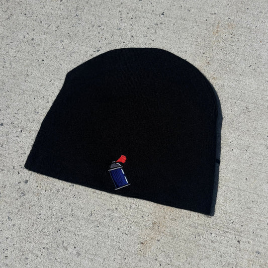 Black NYC graffiti beanie back view