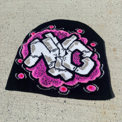 Black NYC graffiti beanie front view