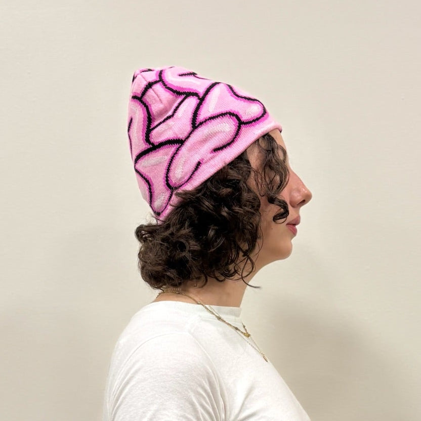 Brain Beanie Side View on Body