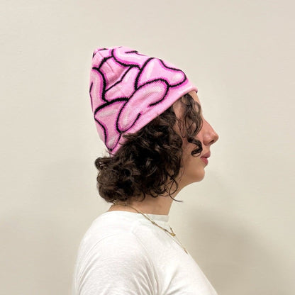 Brain Beanie Side View on Body