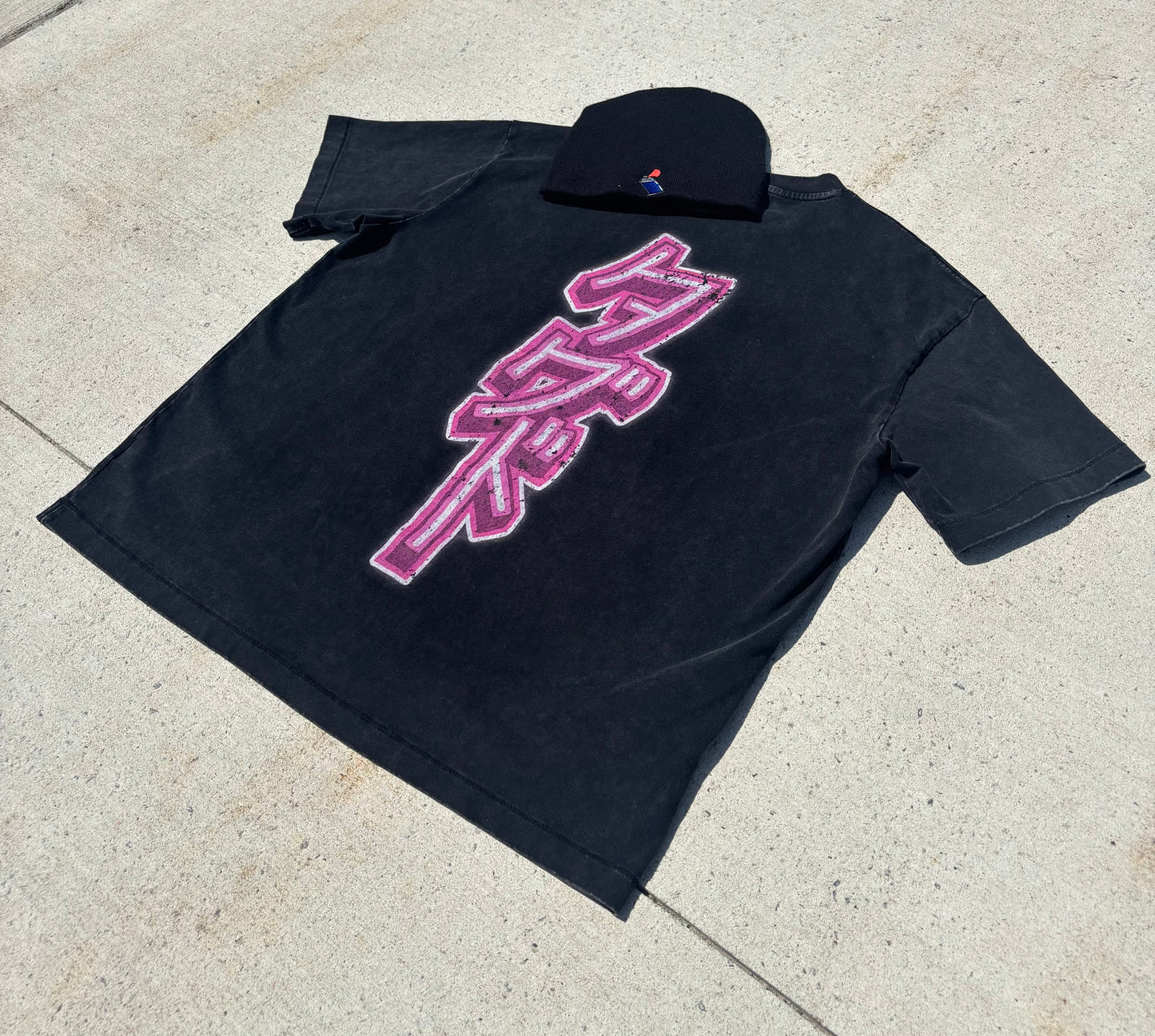 Streetwear graffiti tee and beanie bundle back view